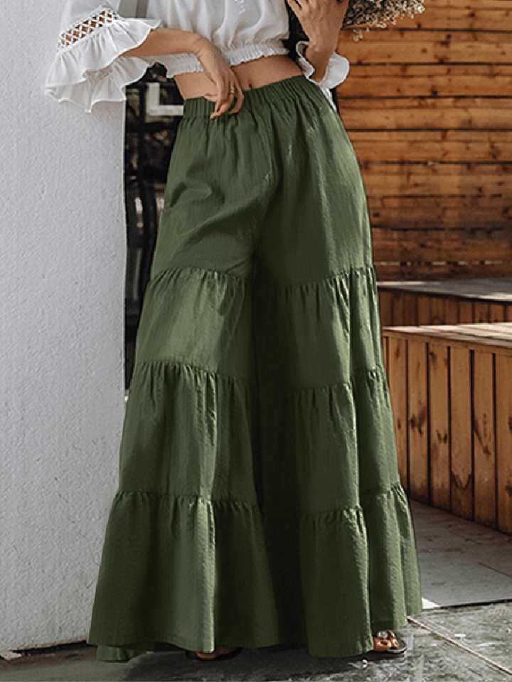 Women Flare Swing Wide Leg Pants Casual High Waist Culottes Skirt