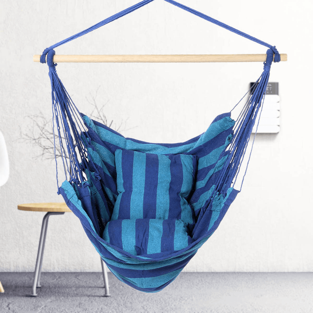 YUANDA Hammock Chair Stripe Hanging Swing Outdoor Garden Portable Seat with 2 Pillow