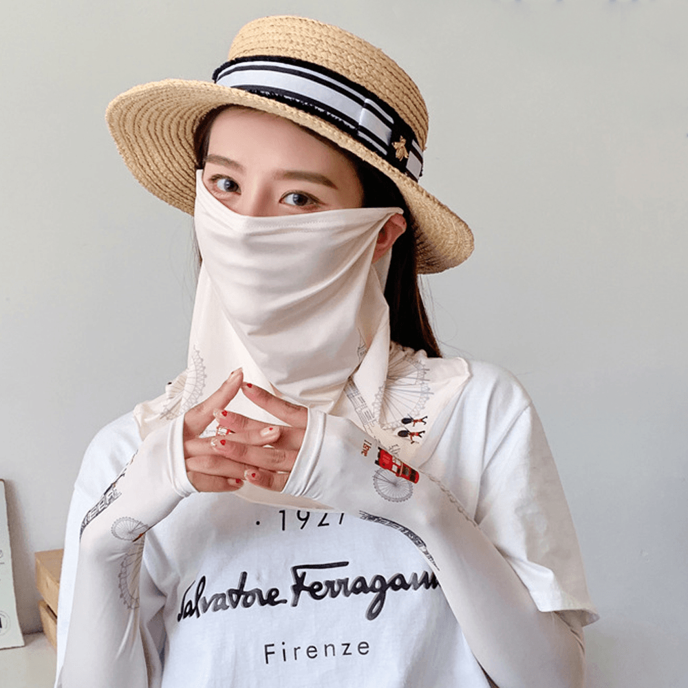 Women Sunscreen Summer Outdoor Cute Printing Ice Silk Sleeve Arm Guard Sleeve Breathable Cover Face Veil Mask