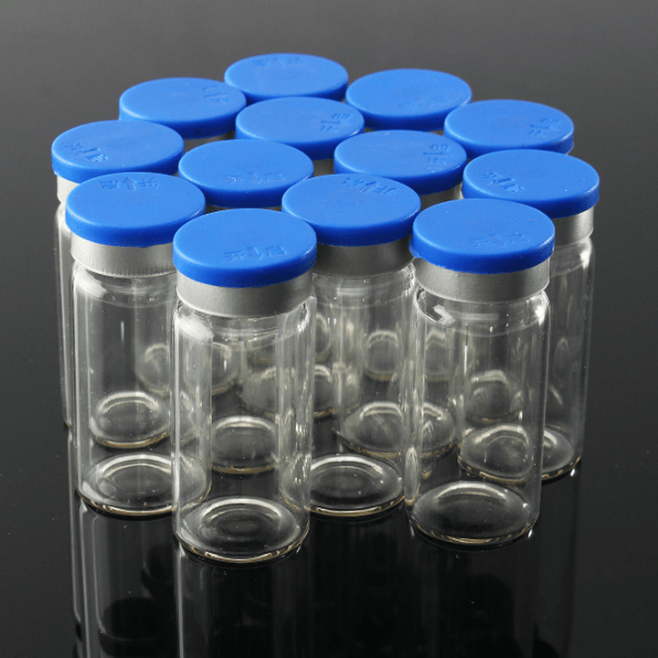 100Pcs 10Ml Clear Glass Bottle Storage Vials W/ Stopper Flip off Seals Aluminum Blue Caps