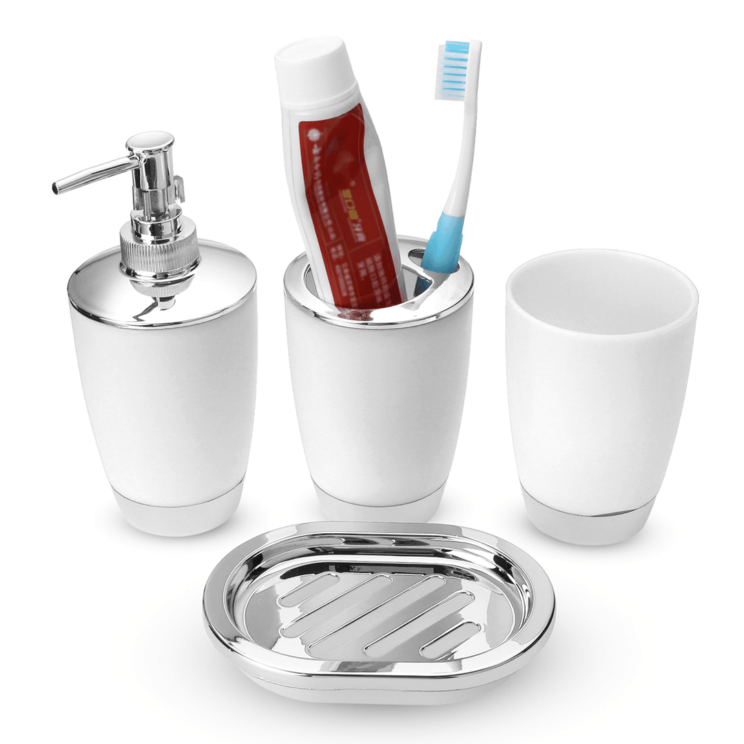 4Pcs Plastic Bathroom Set Cup Toothbrush Holder Soap Dish Dispenser Bottle Washroom Accessories - MRSLM