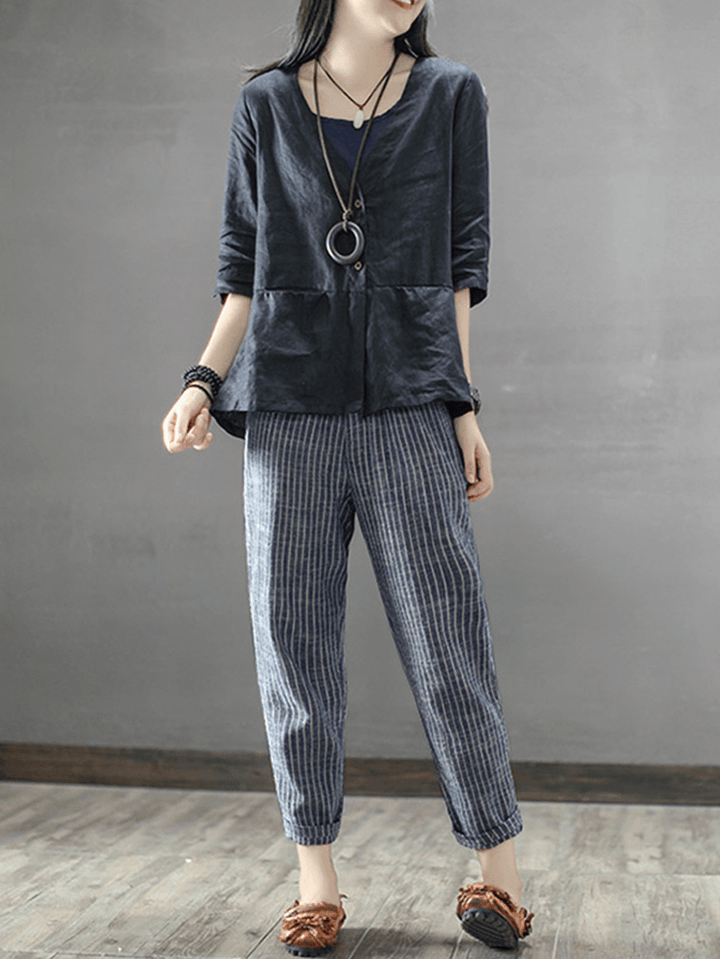 Women Striped High Waist Long Harem Pants Loose Trousers