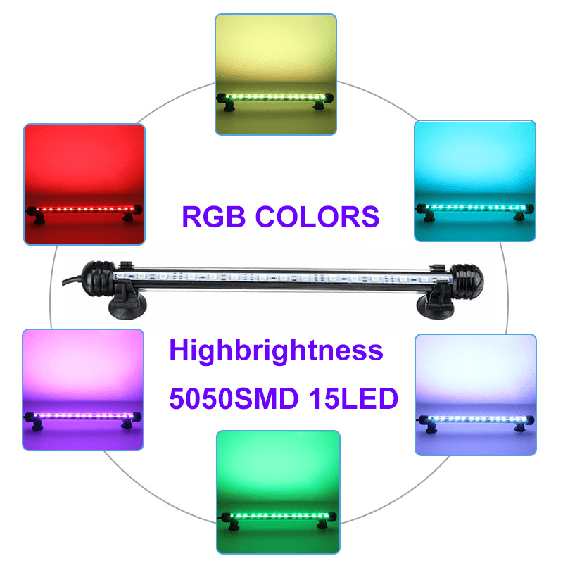 28Cm RGB APP LED Aquarium Fish Tank Light Submersible Waterproof Bar Strip Lamp