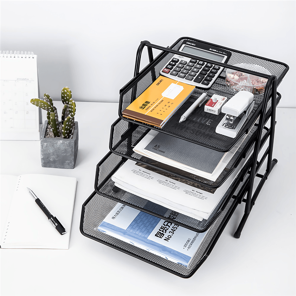 Deli 9184 A4 Document File Holder Metal Book Brochure Filling Tray Organsier Storage Shelf Carrier Business Office Supplies