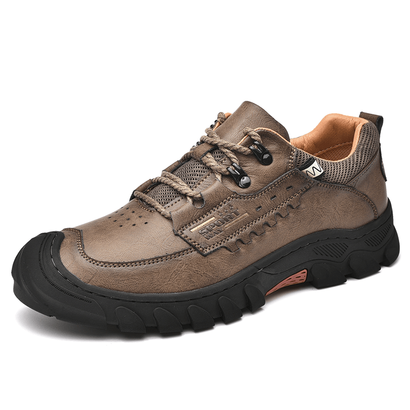 Men Genuine Leather Slip Resistant Lace-Up Casual Sport Hiking Shoes