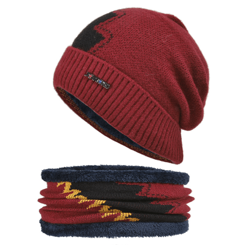 Knitted Hat Men'S plus Velvet Warm Hooded Cap Color Matching All-Match