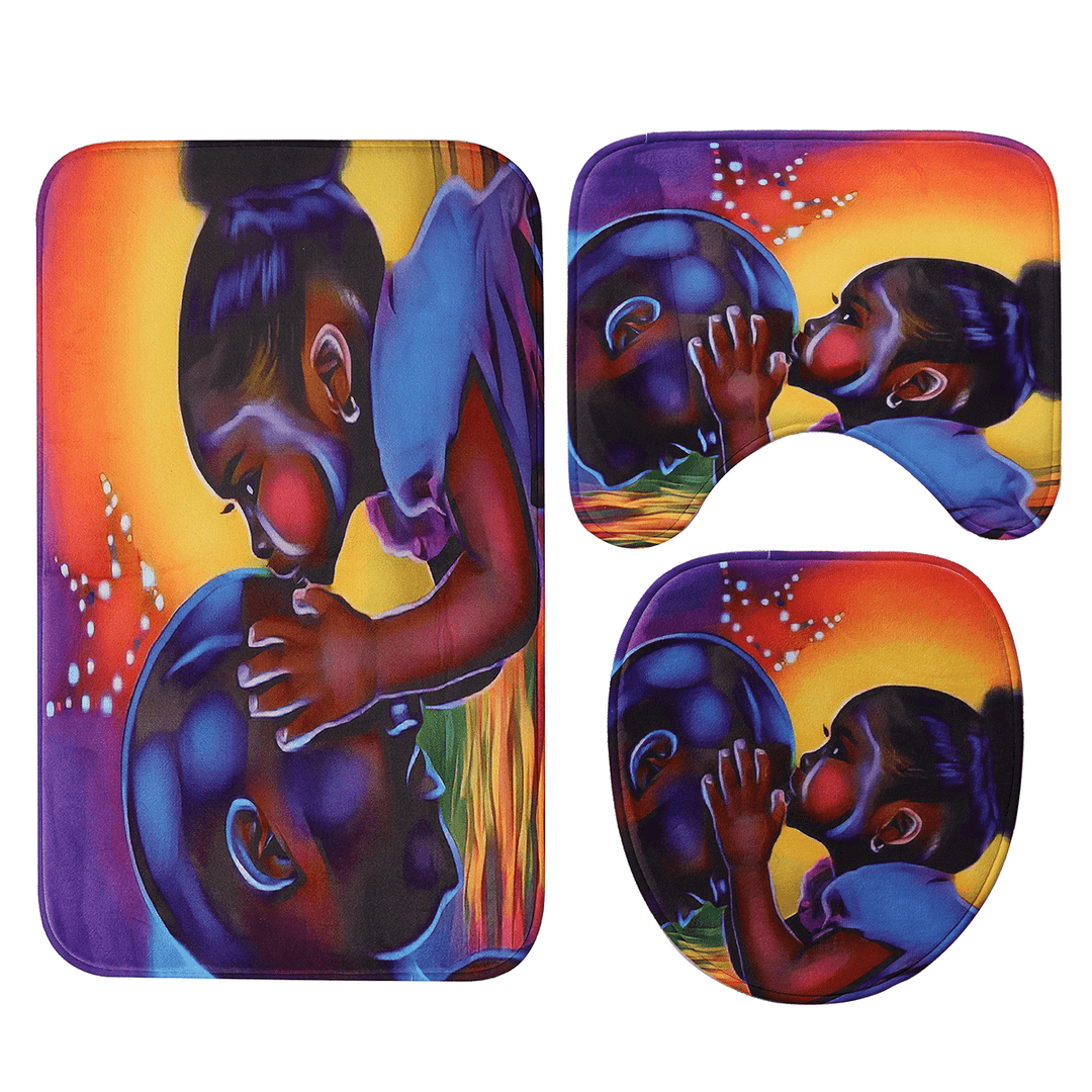 African Girl Bathroom Shower Curtain Pedestal Rug Lid Toilet Cover Bath Mat Set Decor - MRSLM