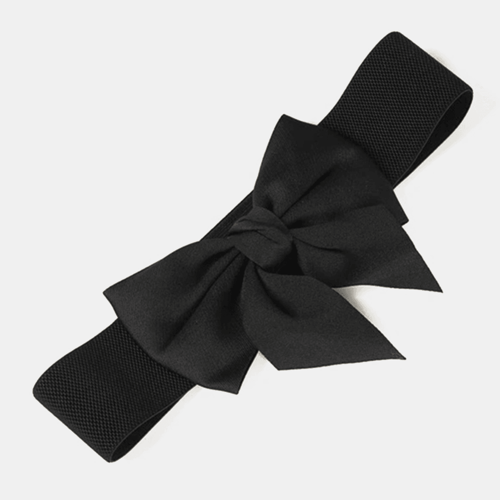 Women Black Bow Decor Breathable Elastic Belt