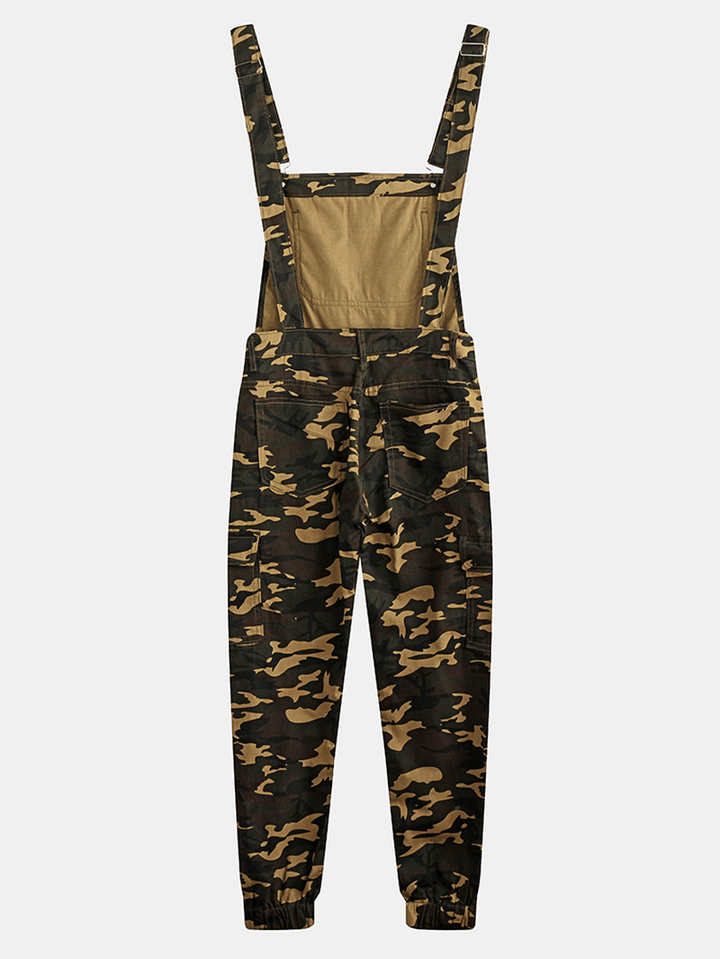 Mens Camo Printed Ankle Lenght Elastic Casual Jumpsuits Suspenders Pants