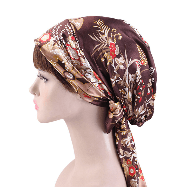 Satin Print Ribbon Bow Turban Hat