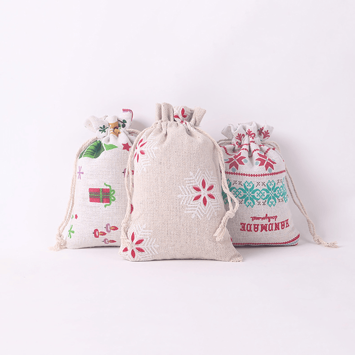 Christmas Cotton Linen Hanging Advent Calendars Countdown Drawstring Gift Bags Candy Biscuit Pouches Present Gift Wrap