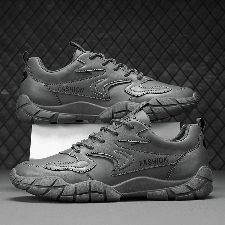 Men Breathable Soft Sole Slip Resistant Brief Solid Lace up Casual Sports Shoes