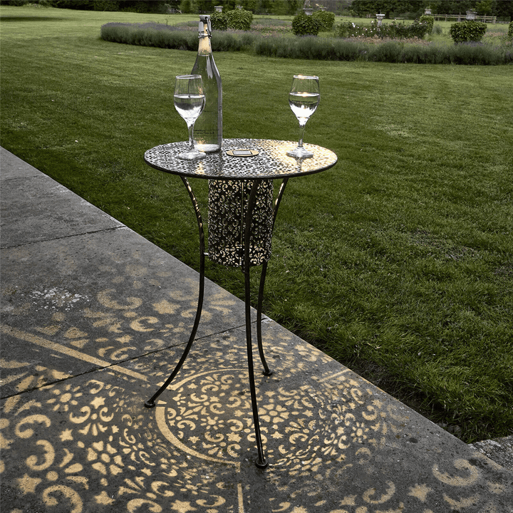 LED End Table Solar Garden Bistro Table Outdoor Silhouette Light Bronze Finish Warm White