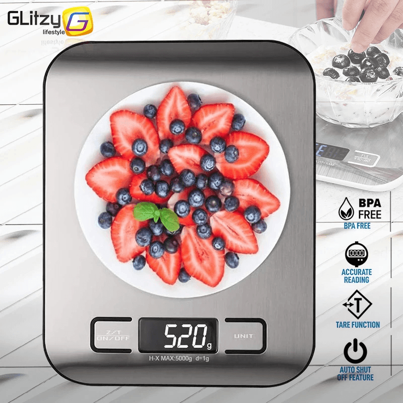 5/10Kg Digital Multi-Function Food Kitchen Scale Stainless Steel Fingerprint-Proof Finish Platform with LCD Display Baking Scale for Cooking Baking