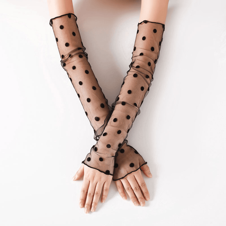 Women'S Mesh Ice Sleeves Anti-Uv Long-Sleeved Lace Half Finger Gloves Arm Sleeves