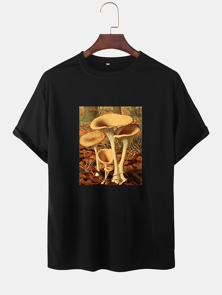 Mens Cartoon Mushroom Graphic O-Neck Community Spirit Cotton Short Sleeve T-Shirts