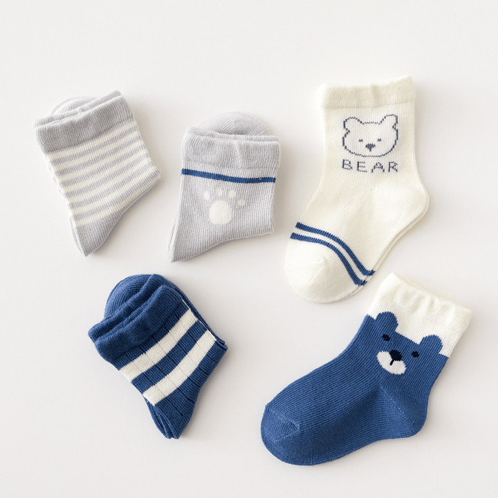 5 Pairs of Children Four Seasons Tube Socks Blue Bear