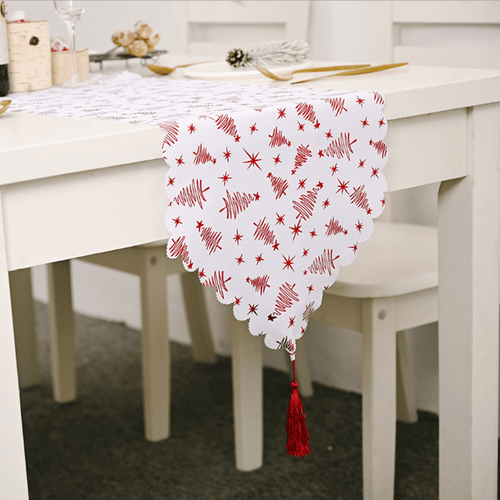 2020 Christmas Decor Tree Star Printed Embroidered Table Runner Table Flag for Home Xmas Table Decoration - MRSLM