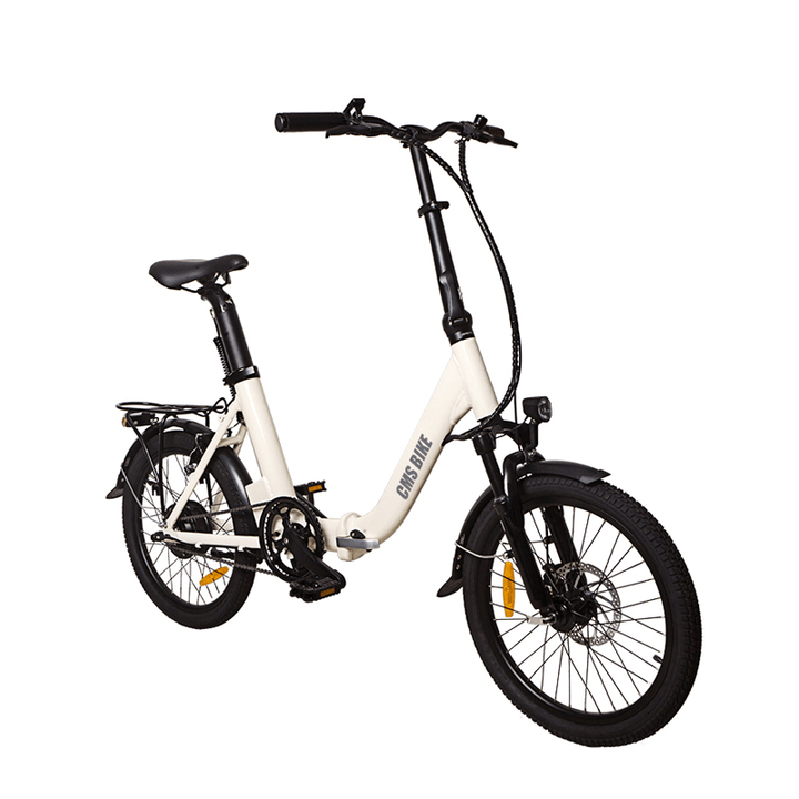 CMSBIKE CMSTD-20ZG 7.8Ah 250W White 20 Inches Folding Electric Bicycle 32Km/H 30-45Km Mileage Double Dics Brake LCD Displayer Electric Bike