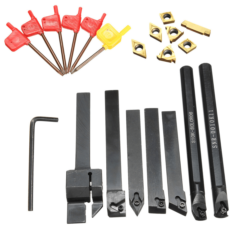 7Pcs 10Mm Lathe Turning Boring Bar Tool Holder with T8 Wrenches and Carbide Inserts