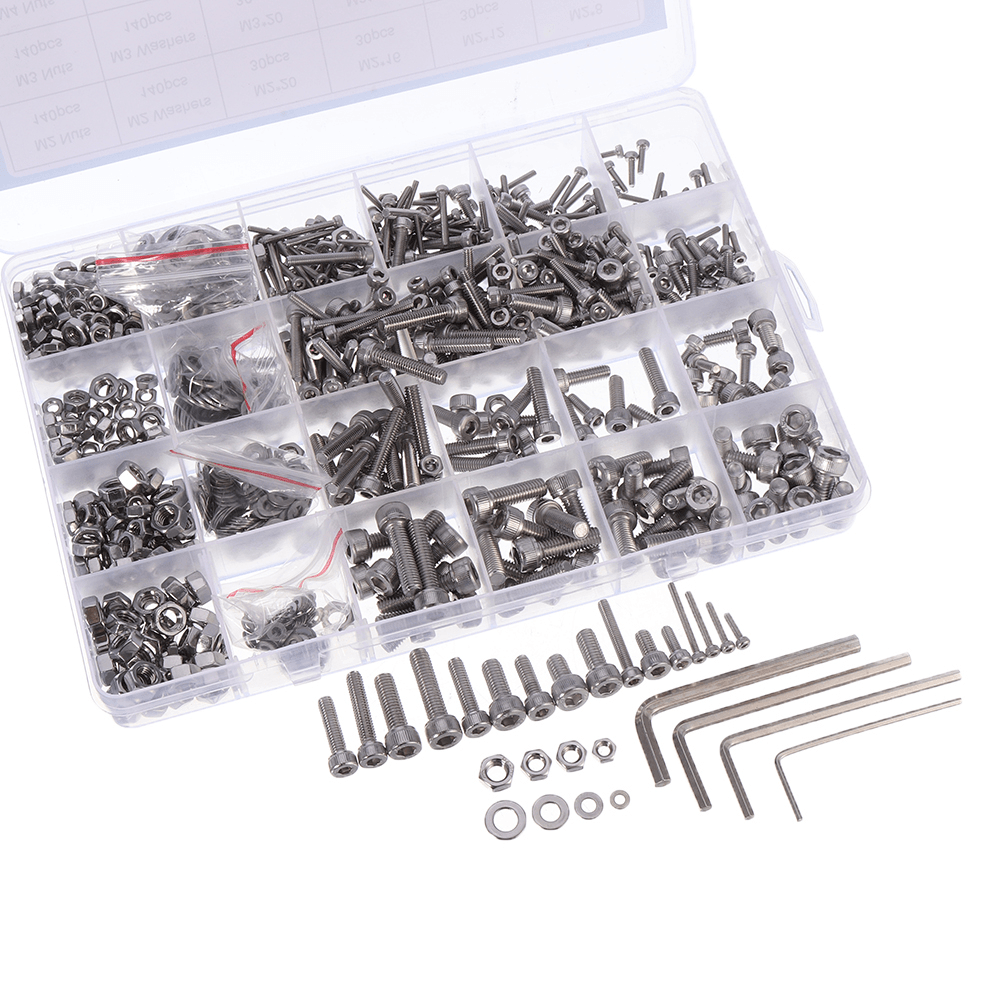 Suleve MXSH7 1220Pcs Stainless Steel Hex Socket Cap Head Screws Bolt Nuts Washers Assortment Kit M2 M3 M4 M5