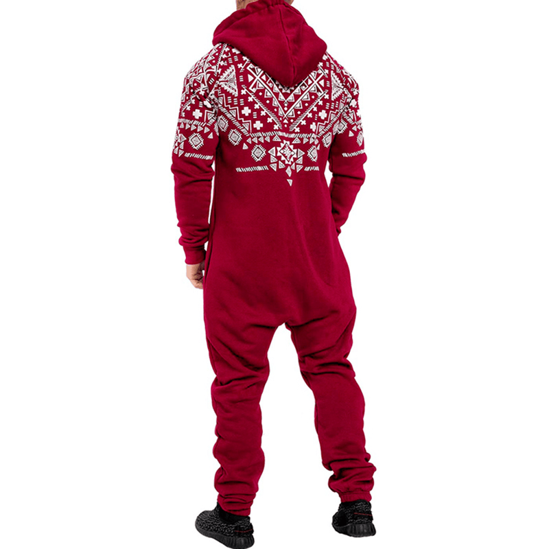 Mens Casual Hooded Loungewear Pure Color Siamese Jumpsuit