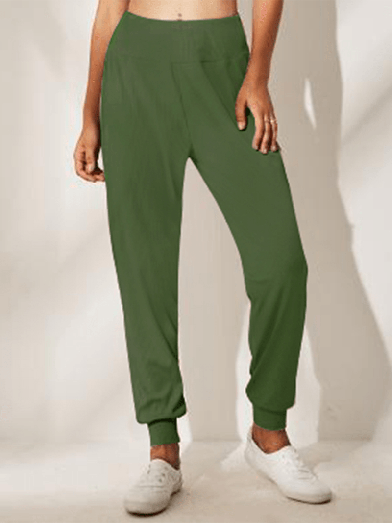 Solid Fitting Side Pockets Daily Leisure Pants