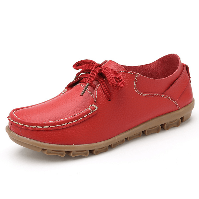 Women Autumn Flat Shoes Lace up Soft Sole Flats round Toe Anti-Slip Loafers