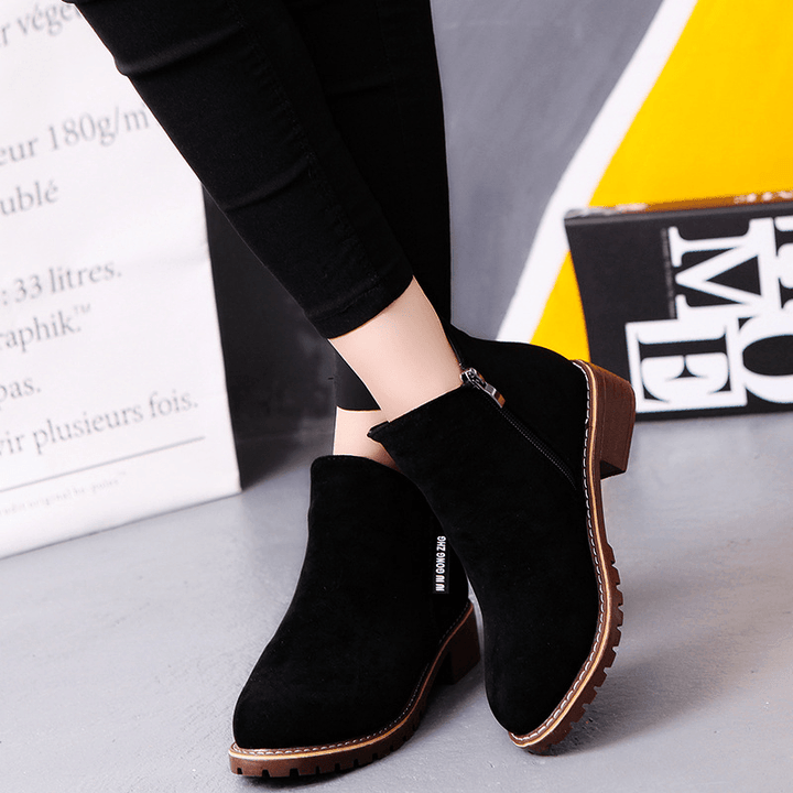 Women'S Suede Solid Color Block Heel Casual Ankle Boots