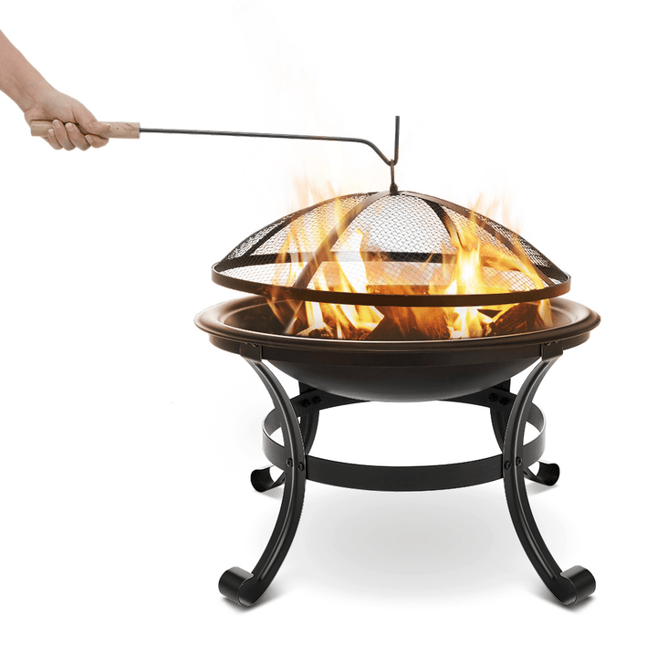 [US/ EU Direct] XMUND XM-CG1 22 Inch Steel Fire Pits Firepit with Mesh Screen Durability and Rustproof Fire Bowl BBQ Grill for Outdoor Wood Burning Camping Bonfire Garden Beaches Park