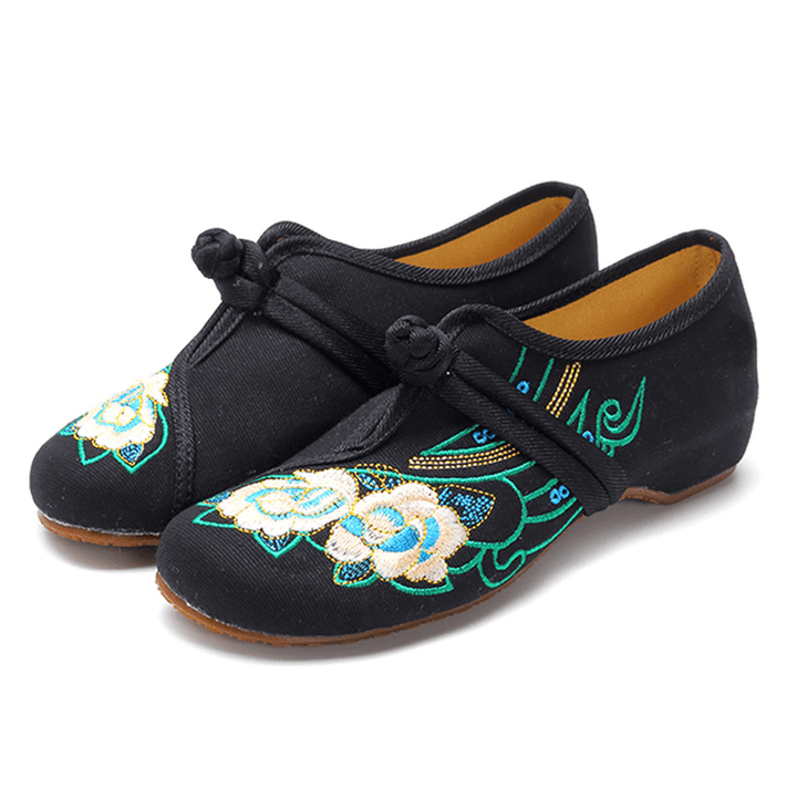 Women Lace up Cloth Chinese Embroidered Flower Flat Loafers