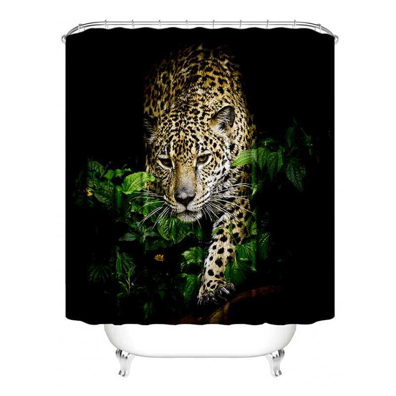 3D Leopard Pattern Shower Curtain Anti-Slip Bath Mat Toilet Pad Set Toilet Pattern Carpet for Home Bath Decor