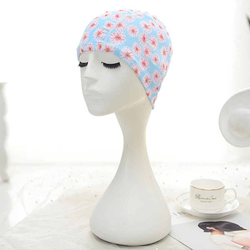 Women Cotton High Elasticity Swimming Cap Turban Hat