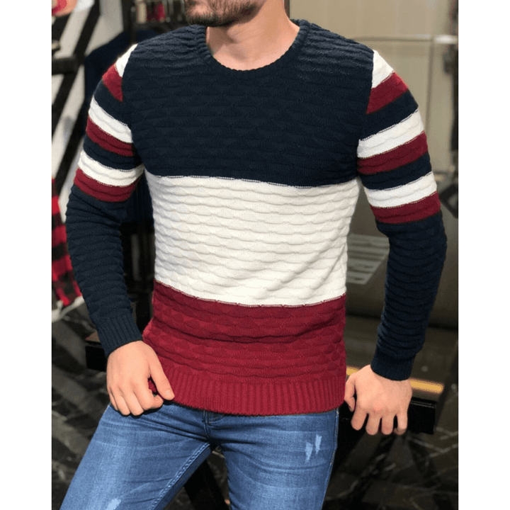 Men'S Color Matching Pit Striped Muscular Men'S Sweater