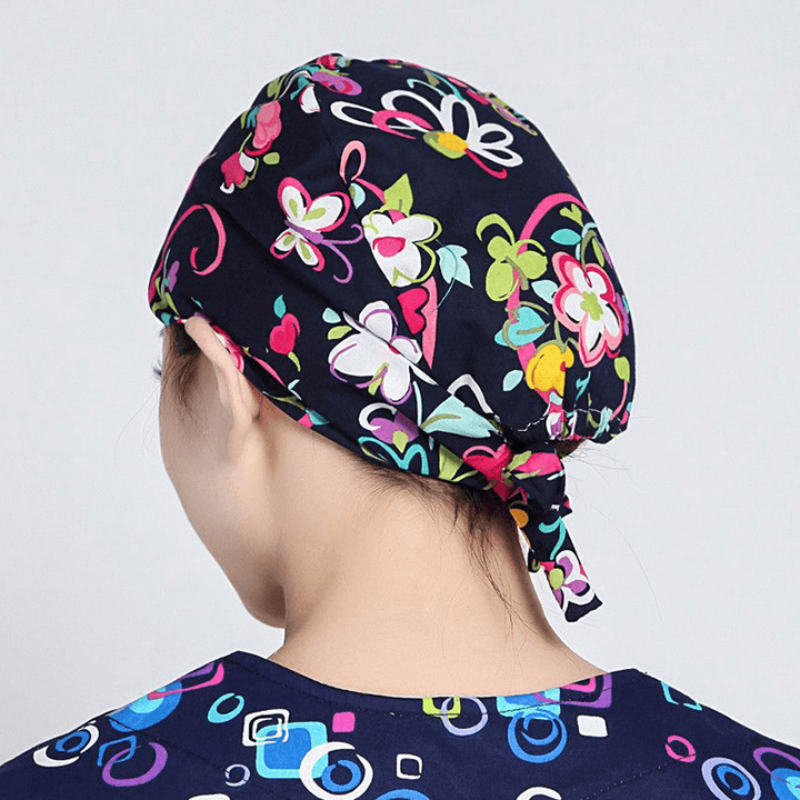 Women Flower Print Cotton Surgical Cap Doctor Nurse Work Hat