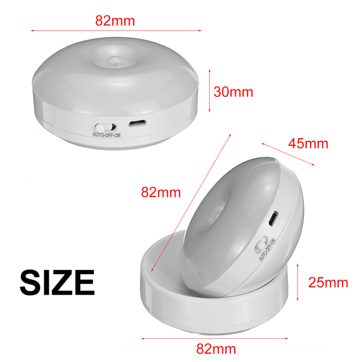 360 Degree Rotation LED Motion Sensor Night Light USB Rechargeable Lamp with Magnetic Base for Stairs Bedroom Bathroom Kitchen Hallway White/Warm Light