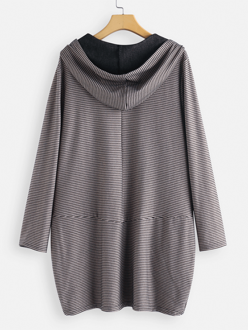 Pockets Stripe Irregular Long Sleeve Hoodie