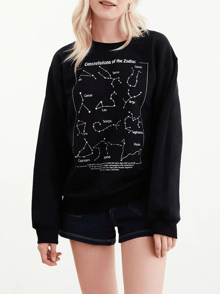 Women Zodiac Graphic Letter Print round Neck Casual Long Sleeve Sweatshirts - MRSLM