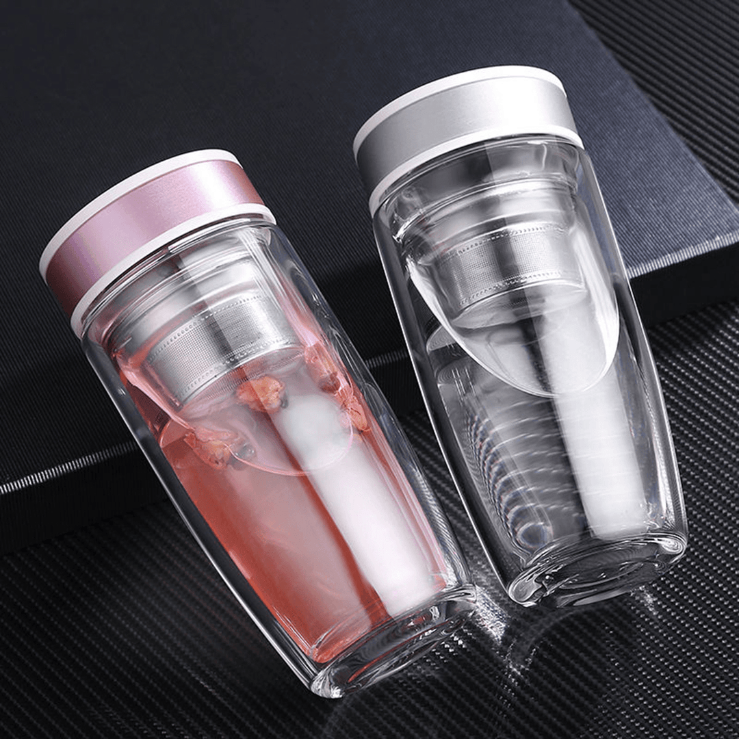 380ML Double Wall Glass Tea Tumbler Water Bottle with Filter Infuser Travel Mug