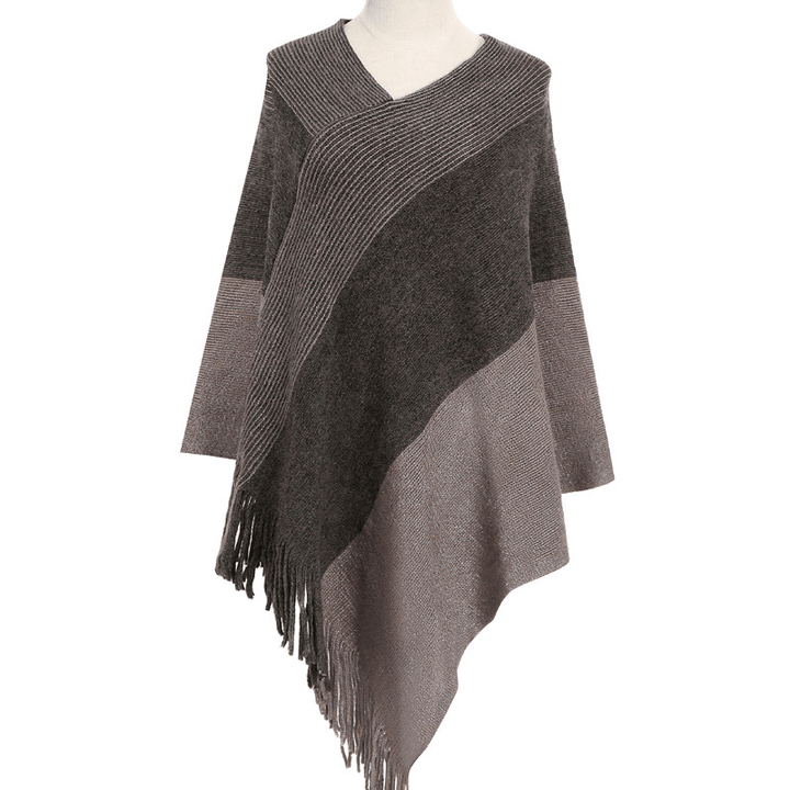 Knitted Shawl Cape Warm Tassel Cloak