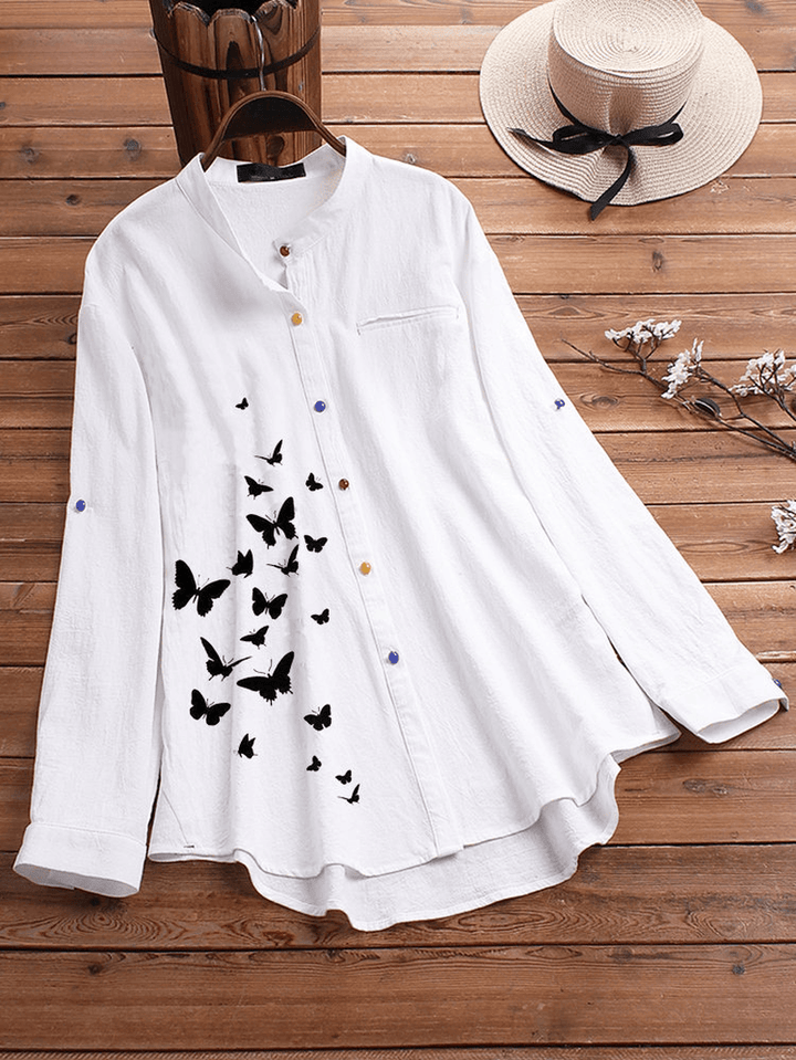 Butterfly Print Button Causal Shirts Blouse