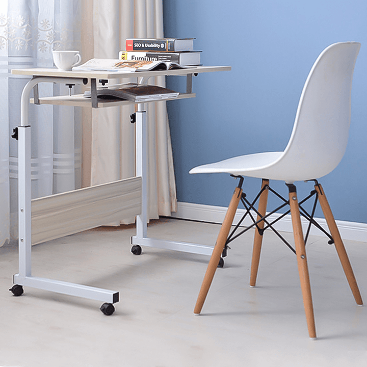 Mobile Rolling Computer Laptop Desk Bedside Workstation Height Adjustable Table Shelf