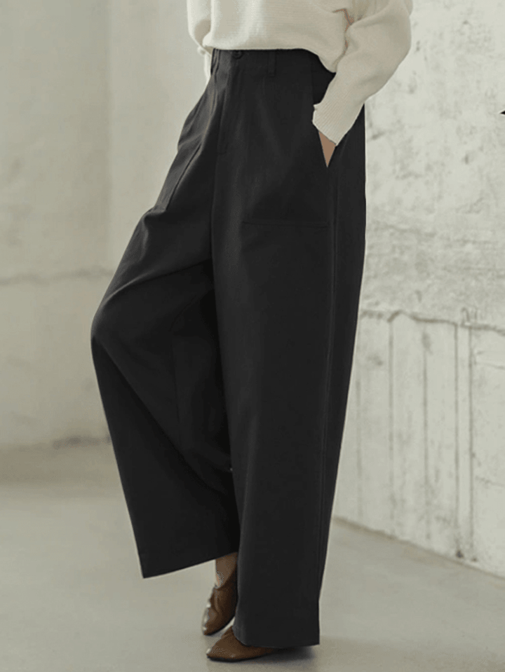 Women Casual Basic Solid Color Loose Wide Leg Pants with Pocket