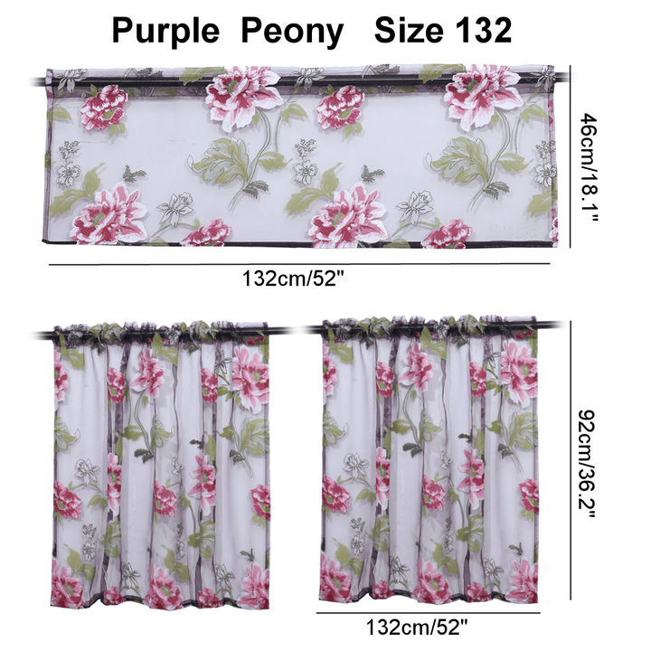 3 PCS Kitchen Curtain Washable Rod Pocket Curtain Tier Embroidered Floral Sheer Curtain - MRSLM