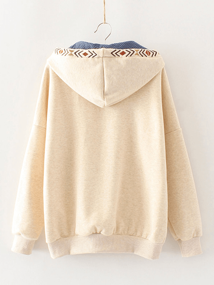 Embroidered Patchwork Tassels Long Sleeve Hoodies Sweatshirt