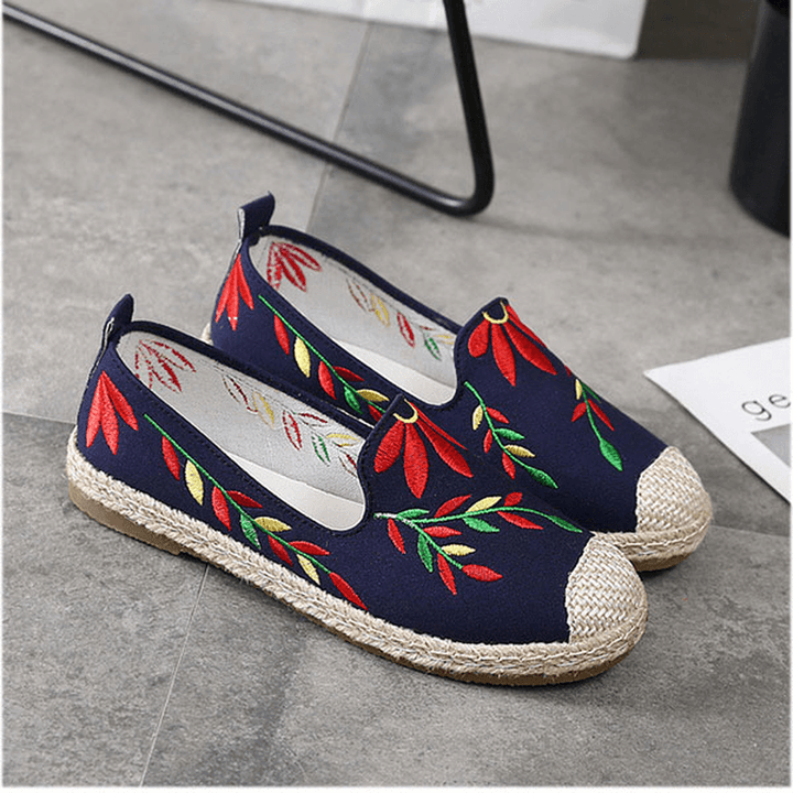 Women Casual Embroidered Flower Cloth Flat Loafers