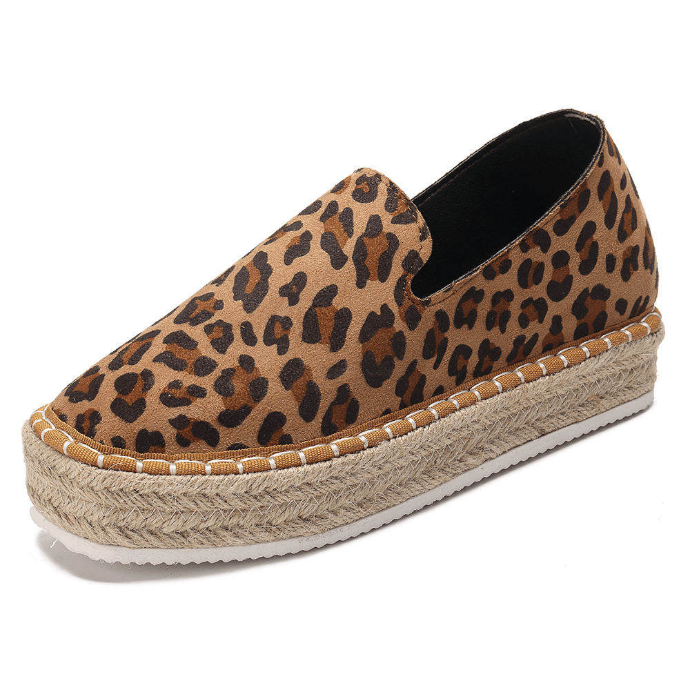 Women Suede Espadrilles Straw Braided Platform Loafers - MRSLM