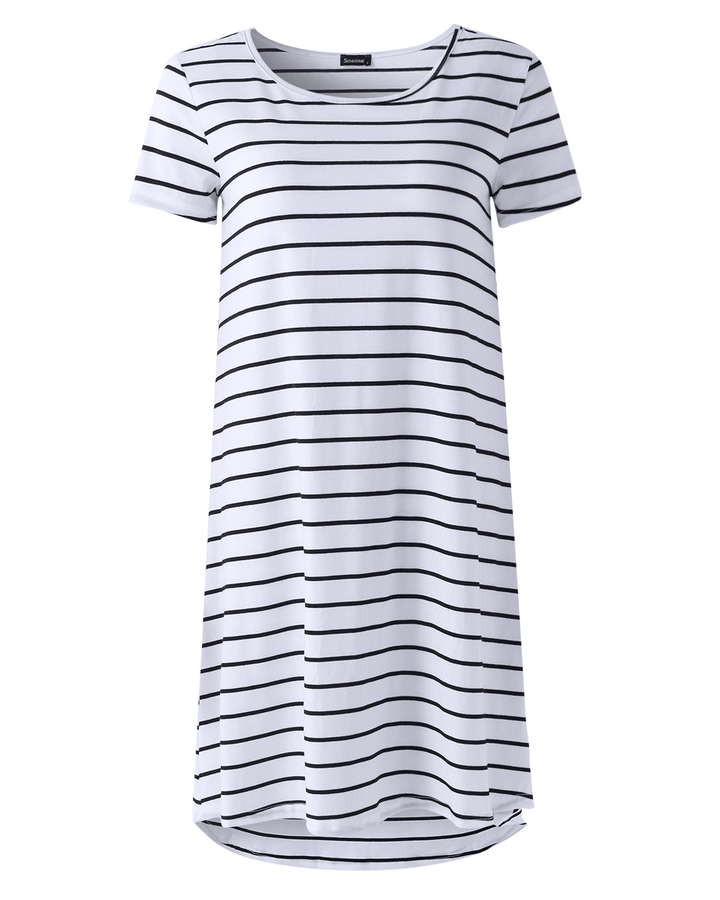 Striped O-Neck Short Sleeve Casual Summer Mini Shirt Dress - MRSLM