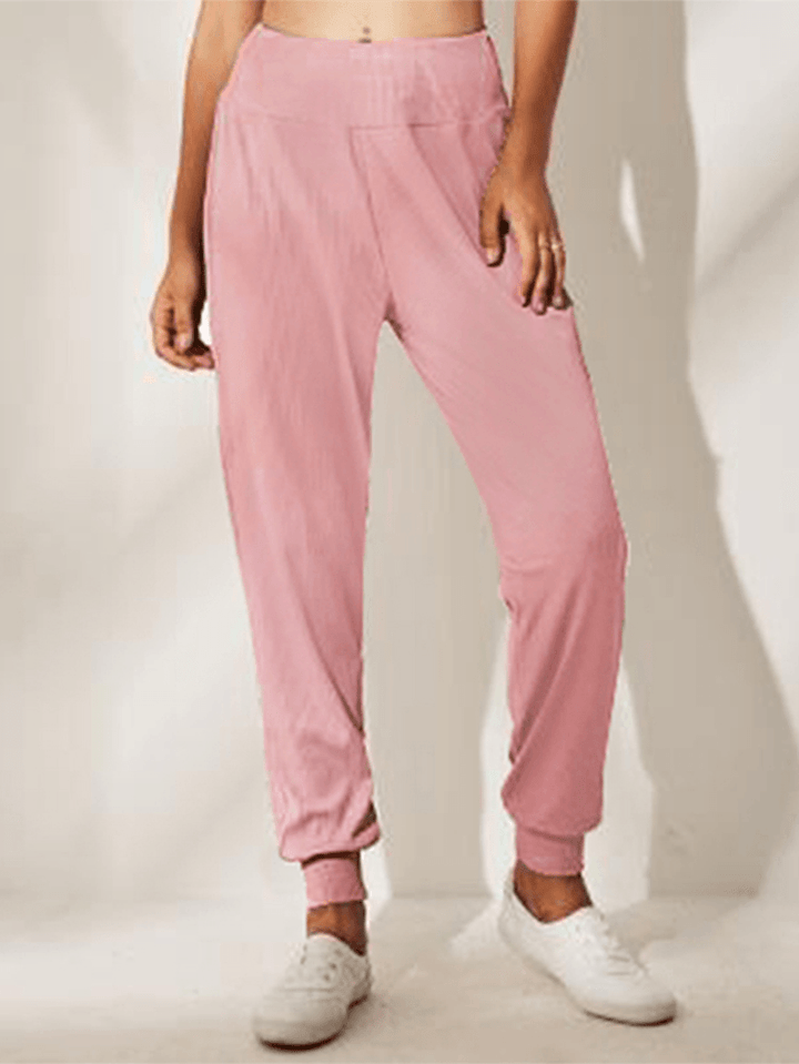 Solid Fitting Side Pockets Daily Leisure Pants