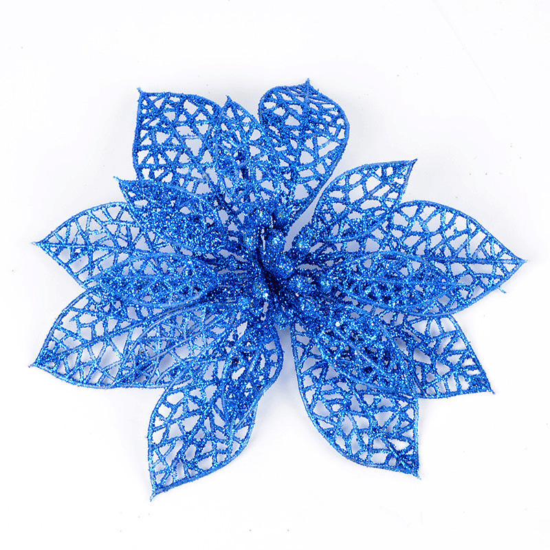 10Pcs Christmas Glitter Hollow Flower Decoration Flowers for Christmas Trees New Year Decorations Wedding Party Decor